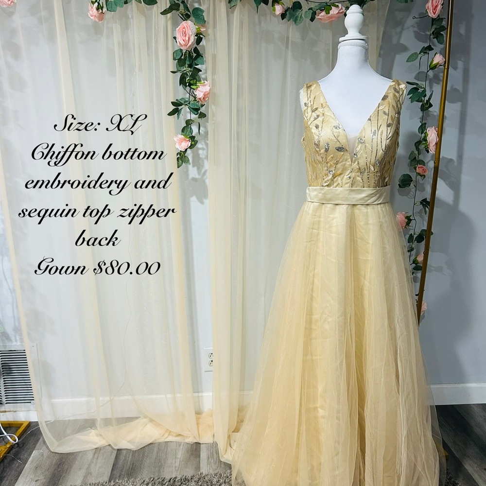 Elegant Gold Sequin Embroidered Prom Dress